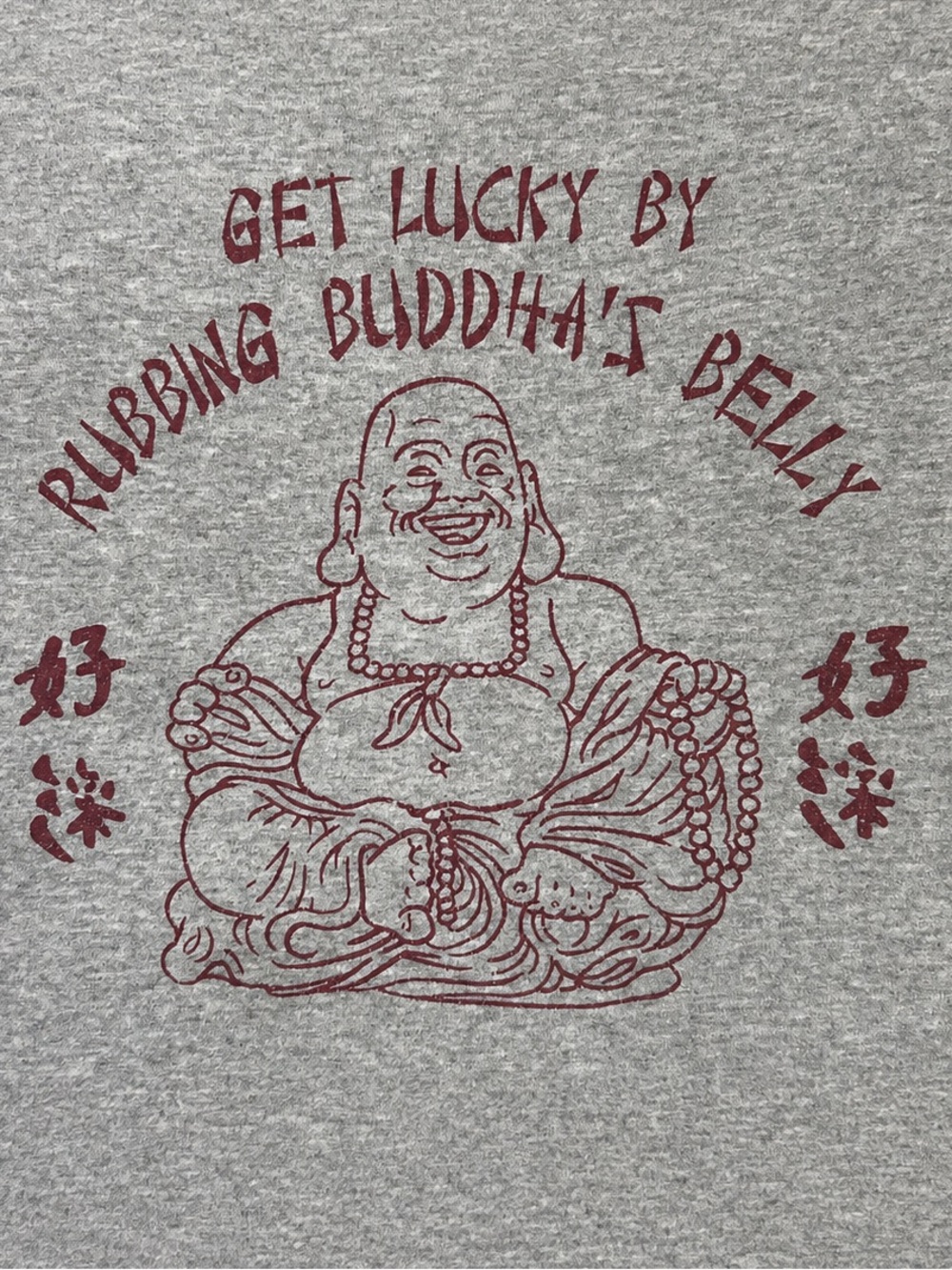 Mens Gray‎ Graphic T-Shirt Laughing Buddha Get Lucky By Rubbing Buddhas Belly M